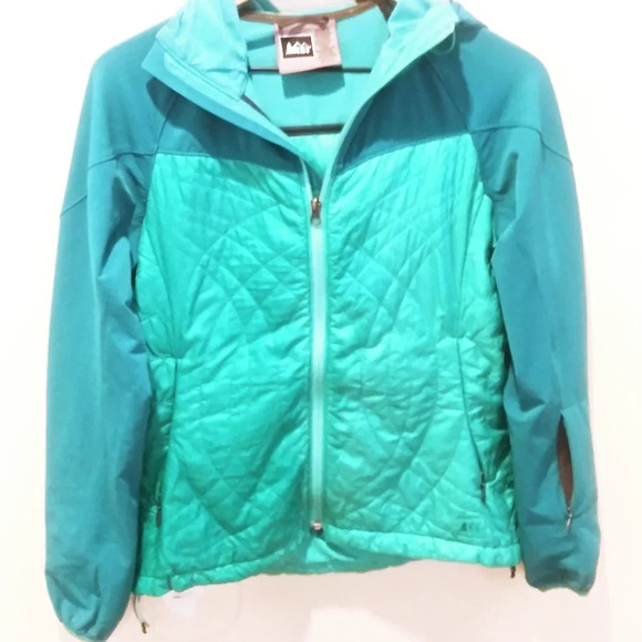 REI Mont Range Quilted Pimaloft Hooded Jacket Turquoise Mint - Picture 1 of 6